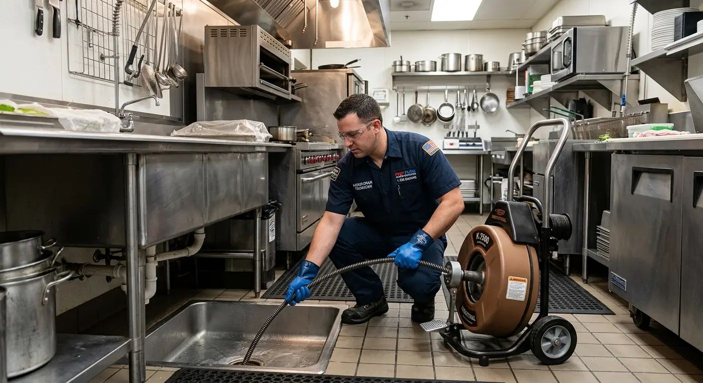 Commercial drain cleaning service in a restaurant kitchen in Ephrata