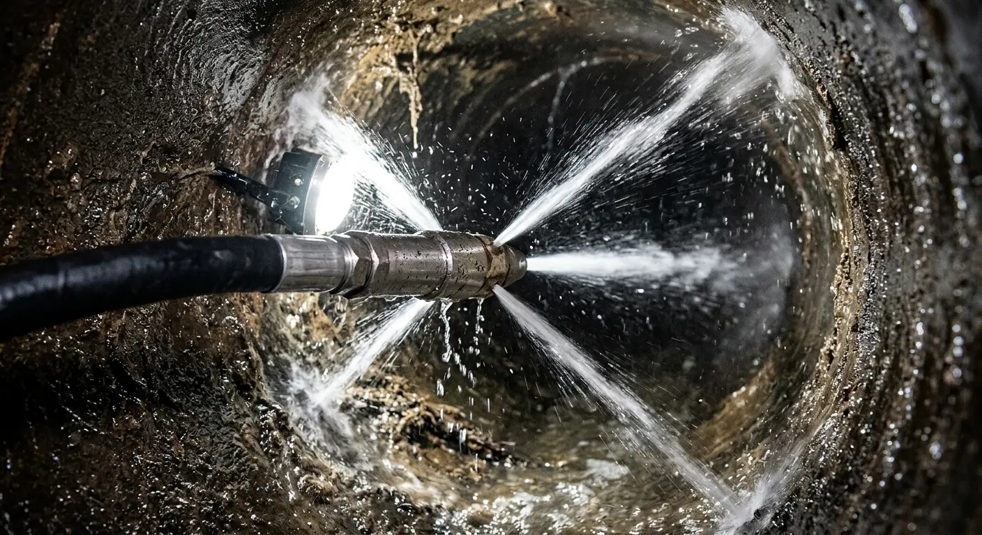 High-pressure hydro jetting nozzle cleaning sewer pipe for Storm Drain Cleaning in Ephrata